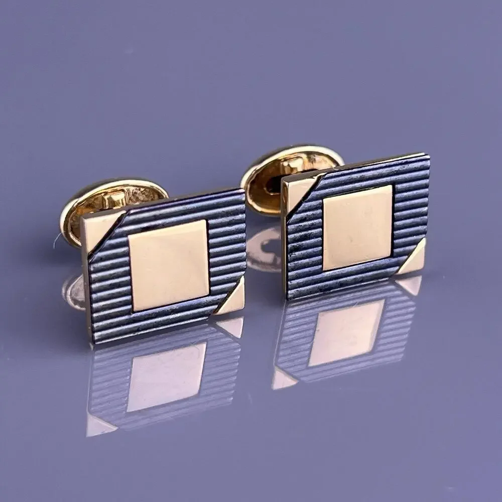 Square Lined Cufflinks Gold Tone Black Triangles Simple Pierre Cardin Vintage